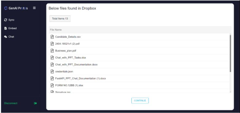 List of files in DropBox